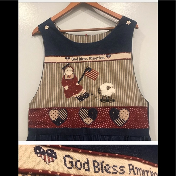 Americana Appliqué Handmade Jean Jumper Dress - Picture 2 of 8